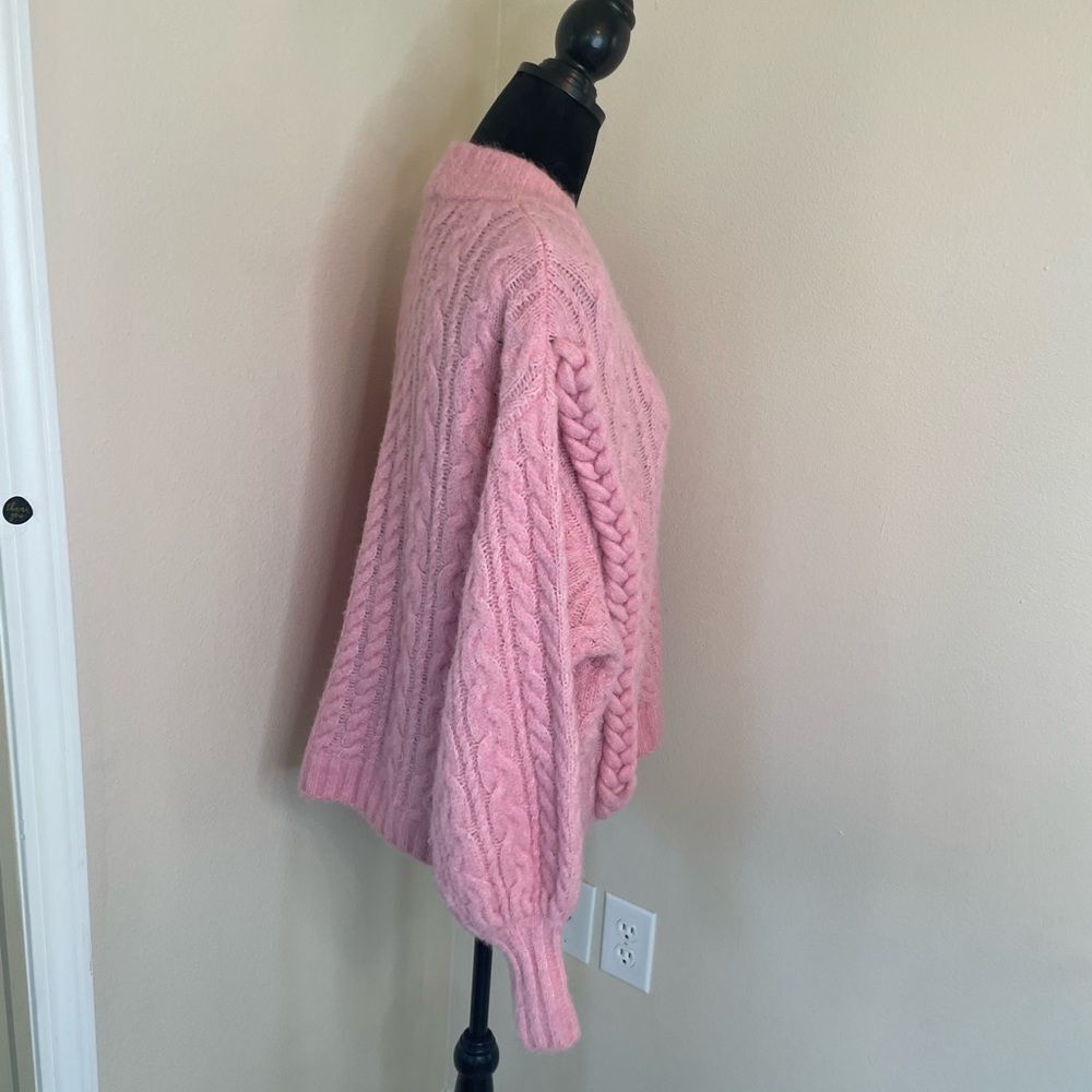 Zara oversized pink braided v neck sweater small - Picture 7 of 11